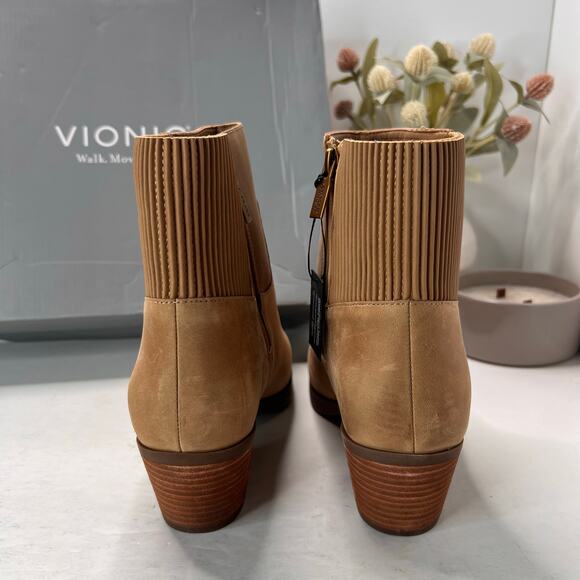 Vionic Shantelle Leather Waterproof Ankle Boots Wheat I2042L1200 Women's 9M NWB - Picture 3 of 10